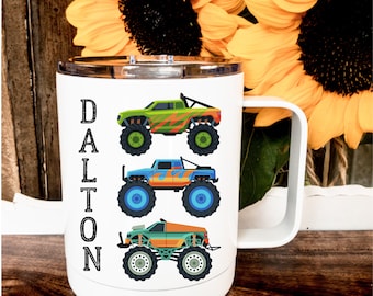Personalized Monster Truck Mug with Lid: Insulated Stainless Steel