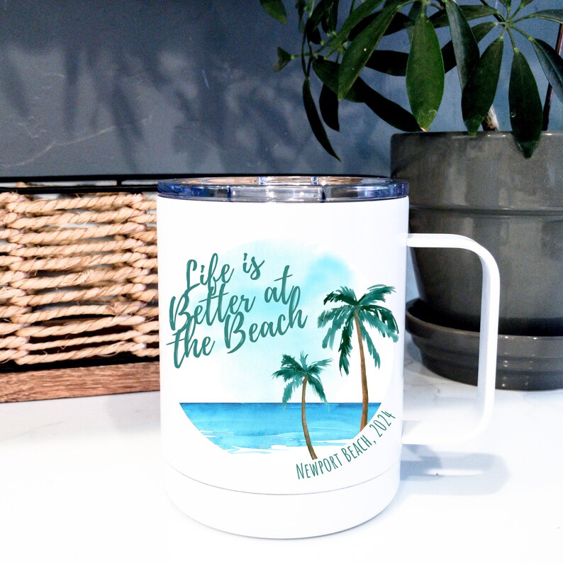 Personalized Beach Vacation Mug: Insulated Stainless Steel Travel Cup image 3