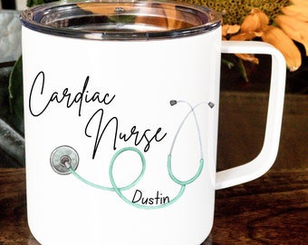 nursing report sheet cardiac PERSONALIZED Cardiac Nurse coffee mug / insulated cup with lid / Gift for the cardiac nurse or future nurse / nurse appreciation / nurselife