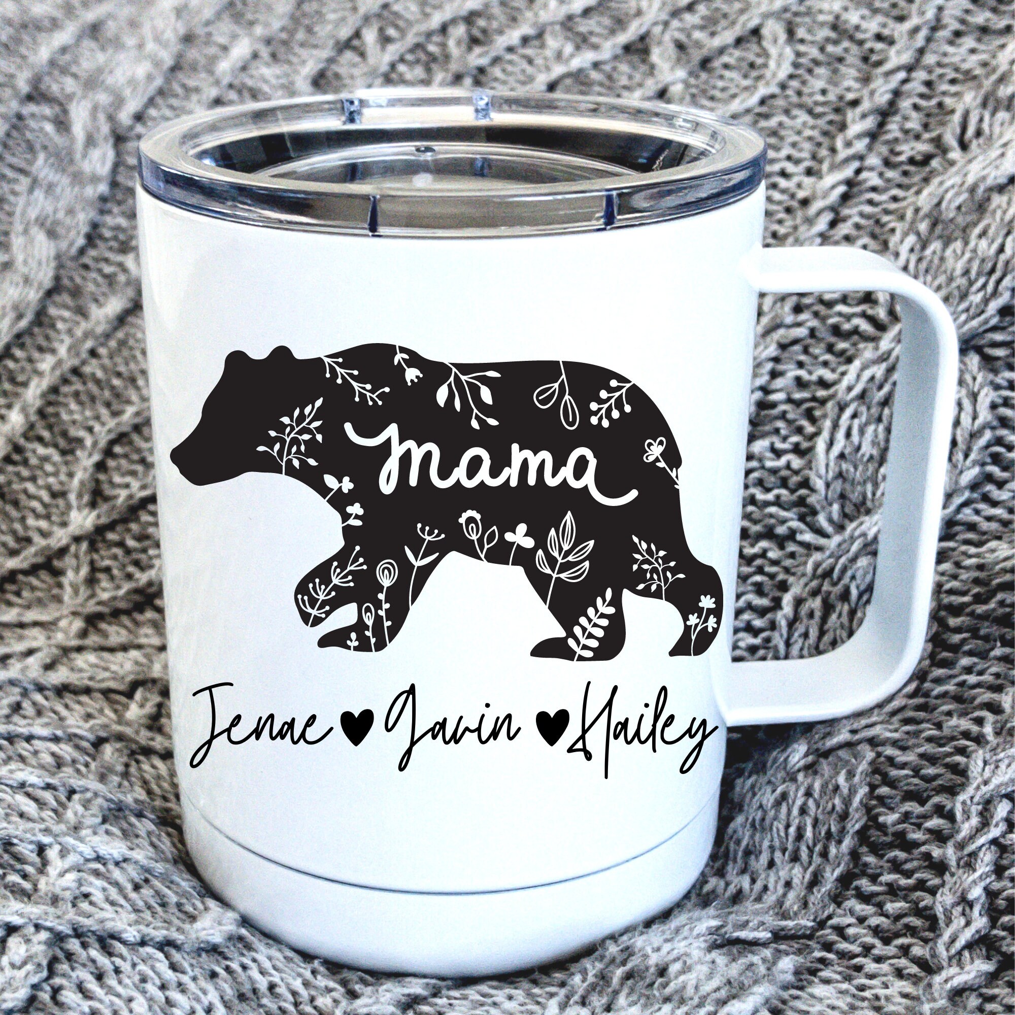 MAMA BEAR  Personalized Metal Coffee Mug - Etchey