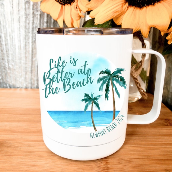Personalized Beach Vacation Mug: Insulated Stainless Steel Travel Cup