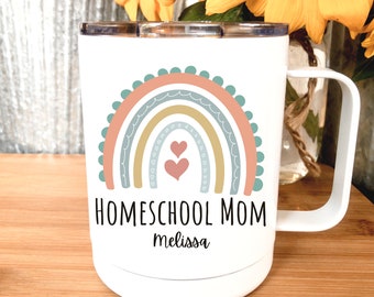 Personalized Homeschool Mom Coffee Mug: Rainbow Insulated Stainless Steel