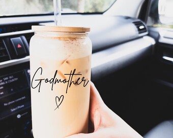 Godmother Proposal Gift: Heart Glass Tumbler with Bamboo Lid & Glass Straw