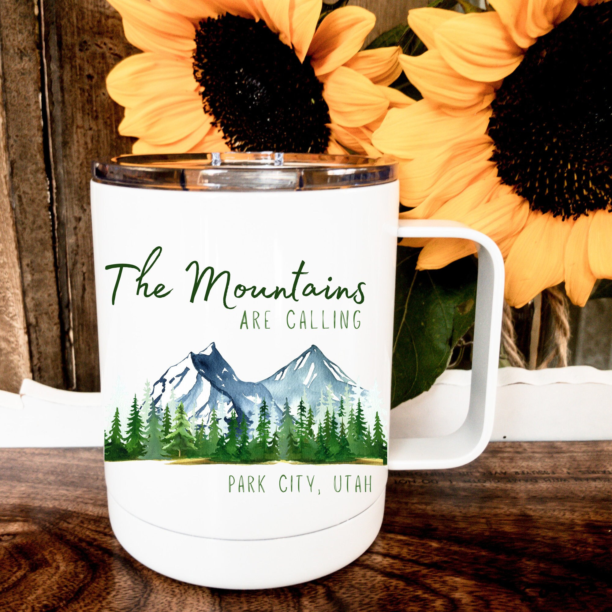 The Mountains are Calling Coffee mug / insulated with lid / PERSONALIZED cup for the mountains perfect for family vacations and the outdoors