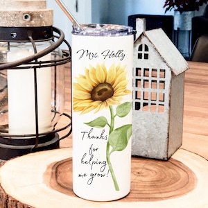 Personalized Teacher Sunflower Tumbler: Insulated 20oz Gift