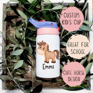 Personalized Horse Kid's Cup: Insulated Water Bottle with Lid & Straw
