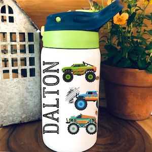 Personalized Monster Truck Kid&#39;s Cup: 12oz Insulated Water Bottle