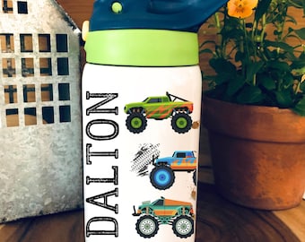 Personalized Monster Truck Kid's Cup: 12oz Insulated Water Bottle