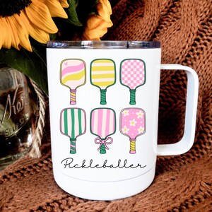 Pickleballer Paddle Mug: Insulated Stainless Steel Travel Mug with Lid