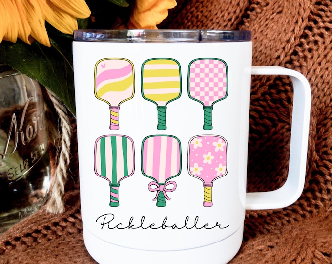 Pickleballer Paddle Mug: Insulated Stainless Steel Travel Mug with Lid