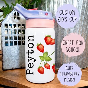 Personalized Strawberry Tumbler for Girls: Insulated Kids Water Bottle