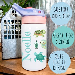 Personalized Sea Turtle Water Bottle: 12oz Insulated Tumbler, Pop-Up Straw