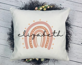 Personalized Boho Rainbow Pillowcase - Custom Name Throw Pillow