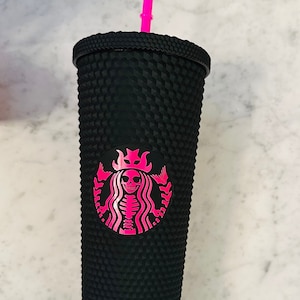 Matte Pink and Black Skeleton Inspired Tumbler | Studded Tumbler | Barbie Tumbler | Studded Tumbler| Studded | To Go Cup | Matte