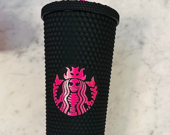 Matte Pink and Black Skeleton Inspired Tumbler | Studded Tumbler | Barbie Tumbler | Studded Tumbler| Studded | To Go Cup | Matte