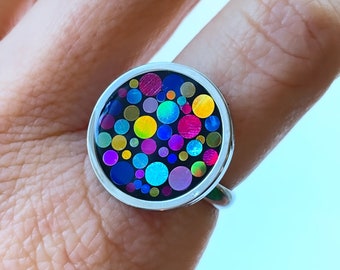 Hand-made super sparkly adjustable disco ring (medium circle)