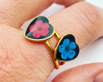Hand-made real narcissus flower adjustable ring (heart)
