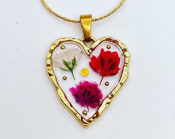 Hand-made real flowers pendant necklace (small)