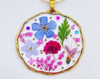Hand-made real flowers pendant necklace (medium)