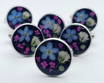 Cufflinks real forget me not handmade 16mm