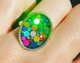 Hand-made super sparkly adjustable disco ring (oval)