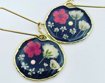 Hand-made real flowers drop earrings (small)