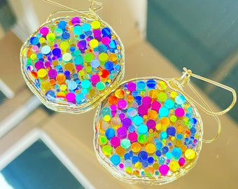 Hand-made super sparkly disco drop earrings (medium)