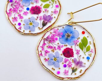 Hand-made real flowers drop earrings (medium)