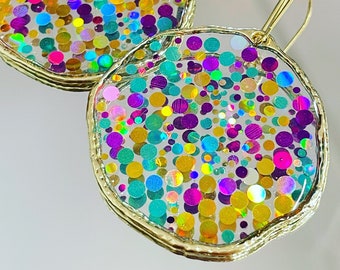 Hand-made super sparkly disco drop earrings (large)