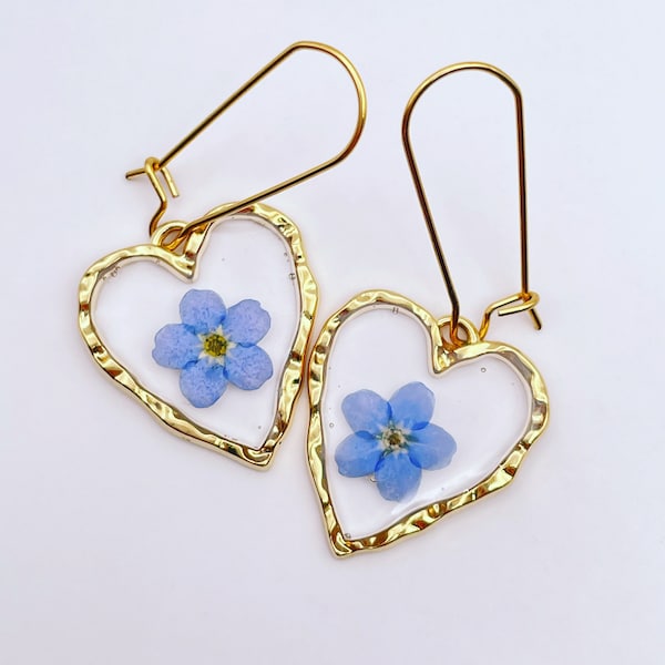 Hand-made real forget-me-not drop earring (small)