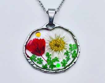 Hand-made real flowers pendant necklace (small)