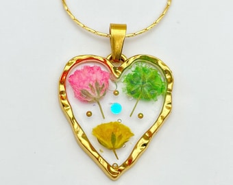 Heart Necklace With colourful gypsophila flowers
