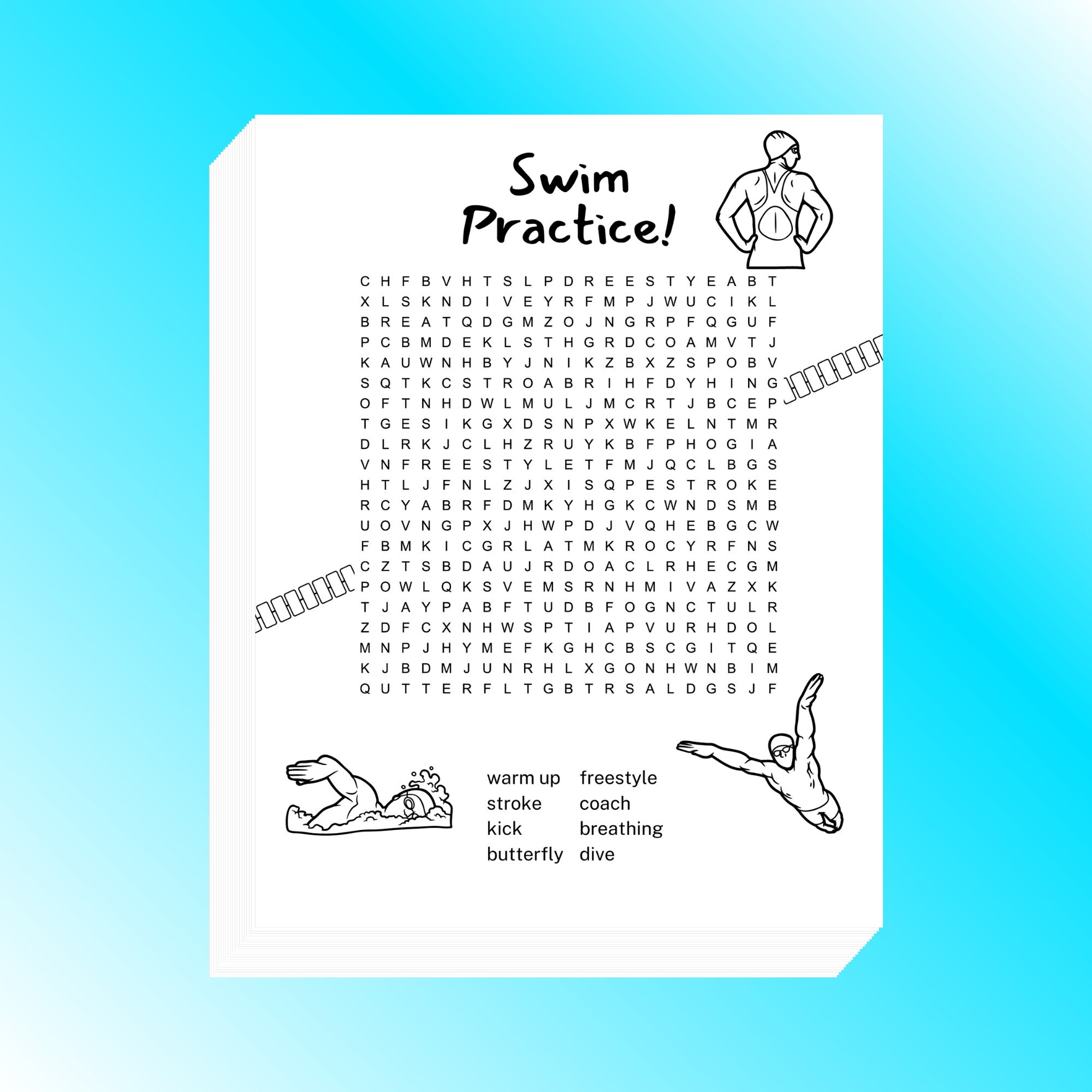 Swimming Word Search Printable 8.5x11 Inch Etsy