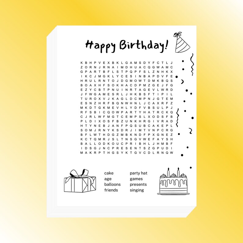 Happy Birthday Word Search Printable 8.5x11 Inch - Etsy