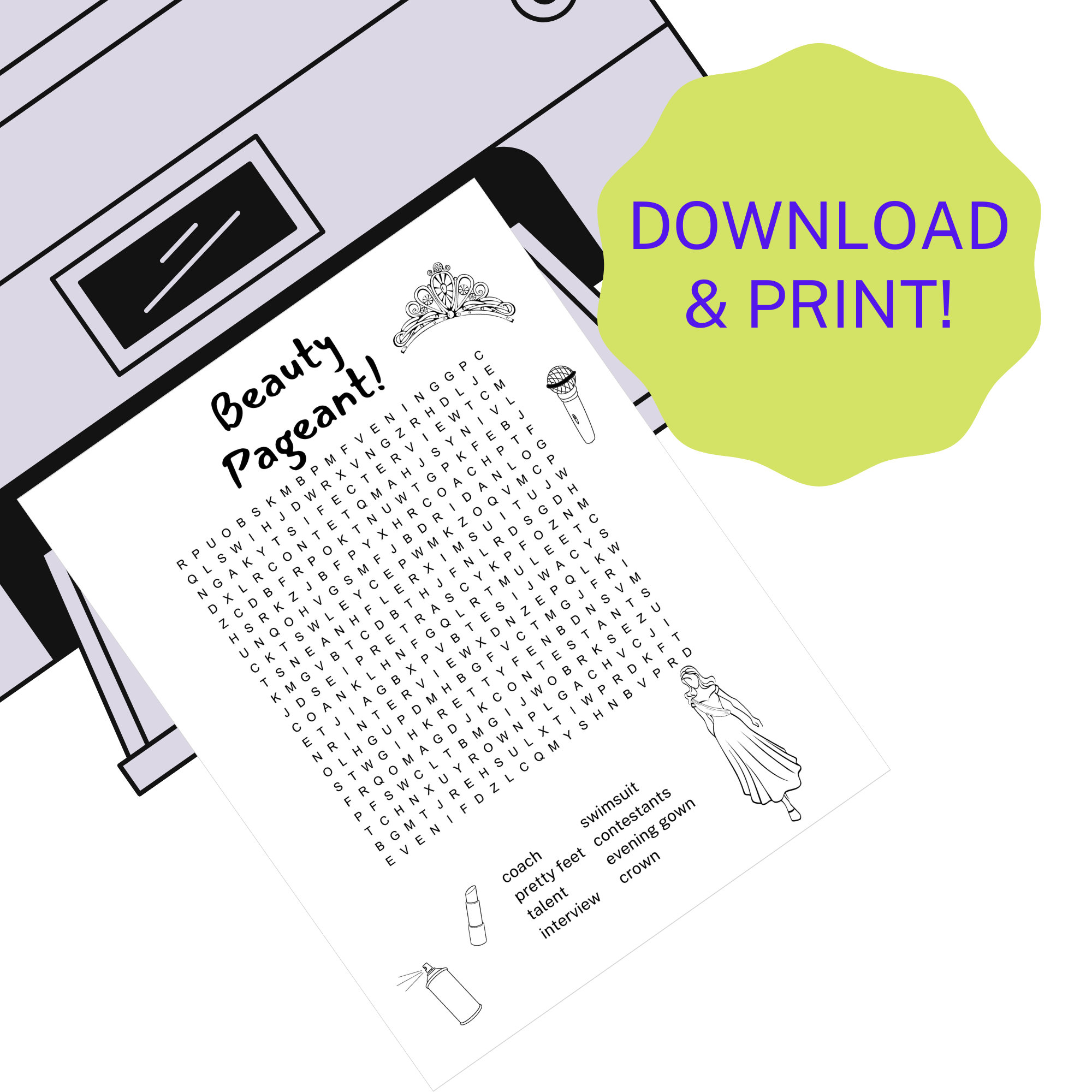 Beauty Pageant Word Search Printable 8.5x11 Inch - Etsy