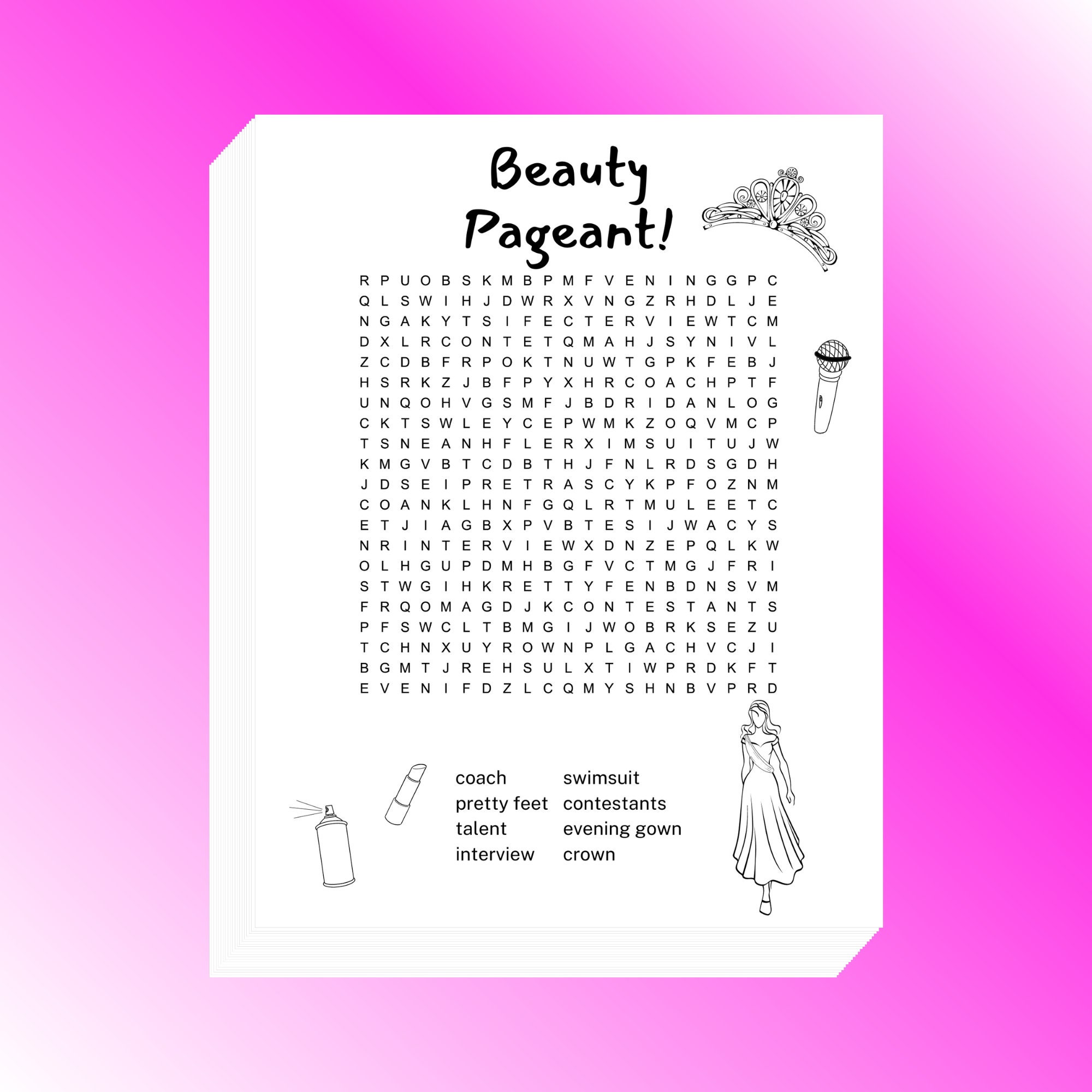 Beauty Pageant Word Search Printable 8.5x11 Inch - Etsy