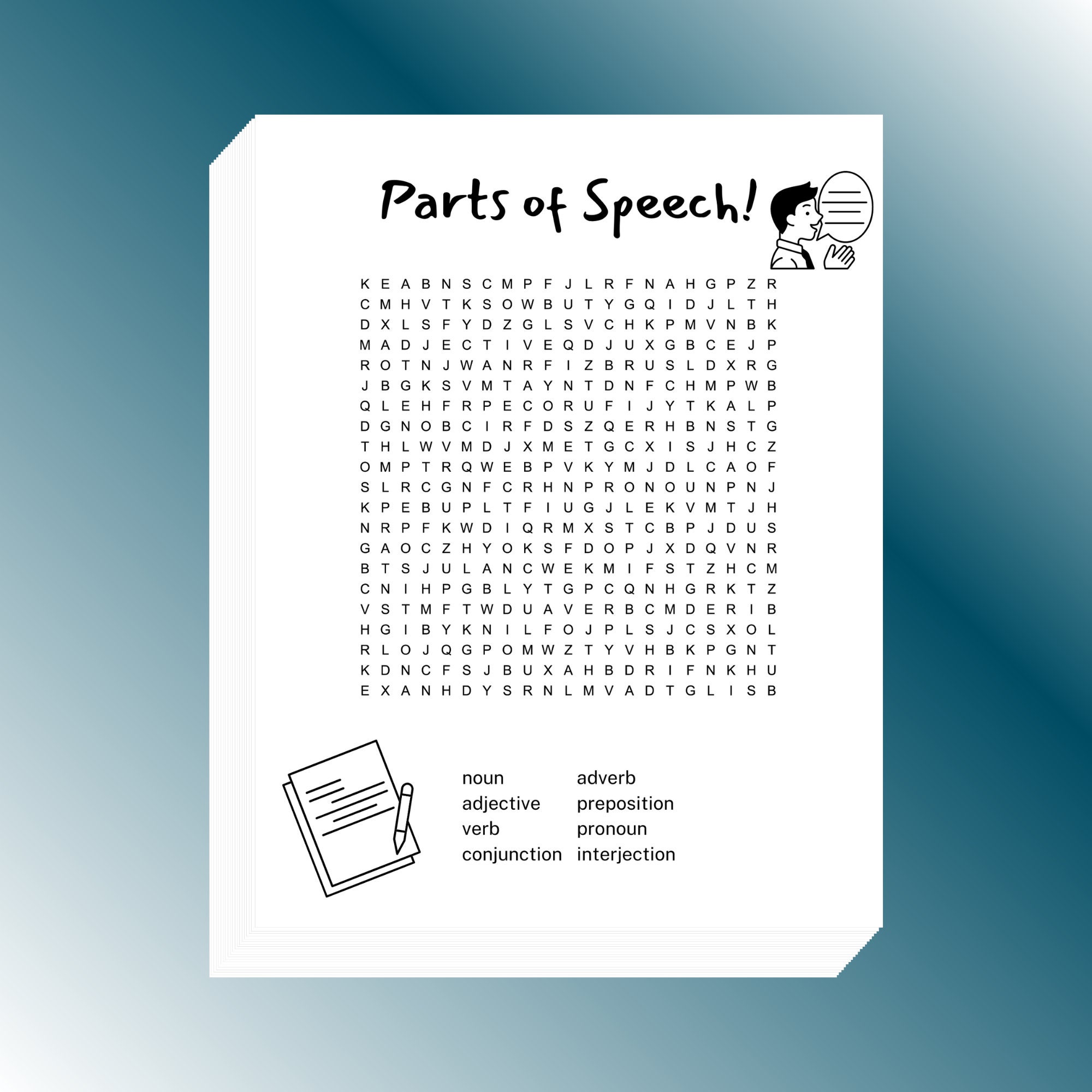 Parts of Speech Word Search Printable 8.5x11 Inch Etsy