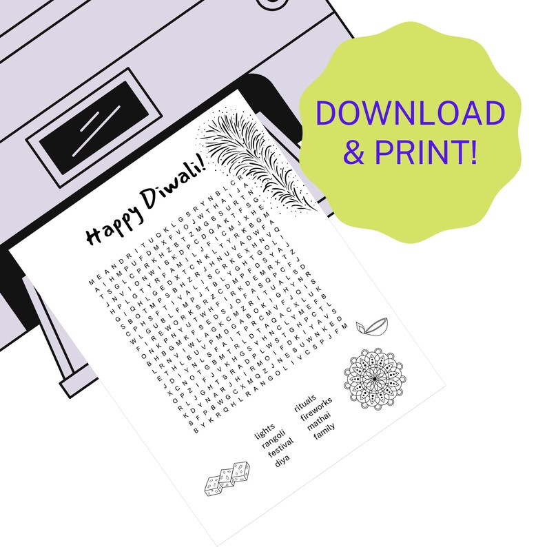 Diwali Word Search Printable 8 5x11 Inch Etsy