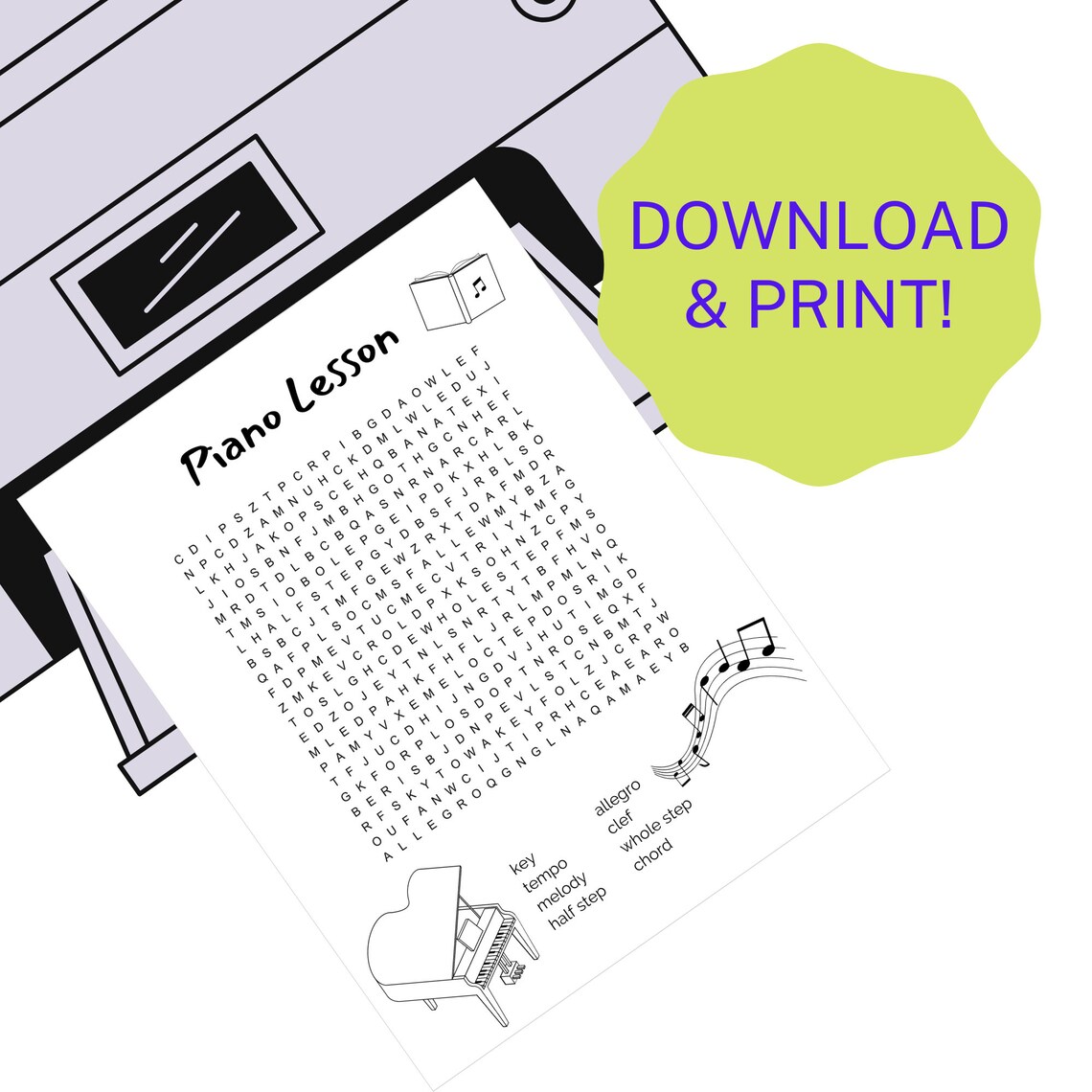 Piano Word Search Printable 8.5x11 Inch - Etsy