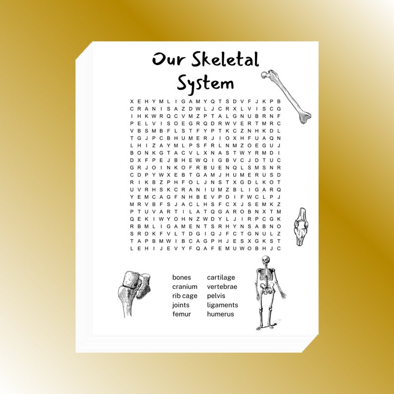 Skeletal System Word Search Printable 8.5x11 Inch - Etsy Australia