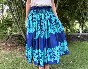 Handmade Hawaiian Hula Skirt: Hibiscus Aqua and Royal Pau Skirt