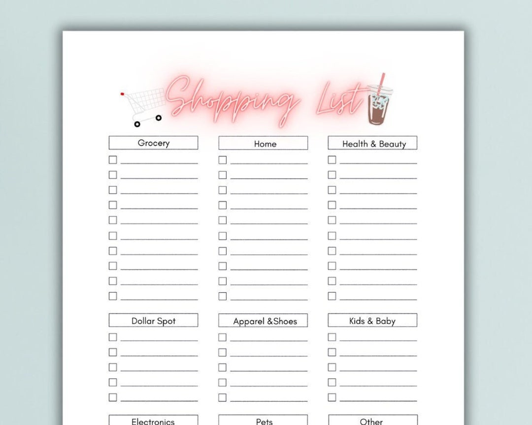 Printable Shopping List, Grocery List With Categories, Shopping List ...