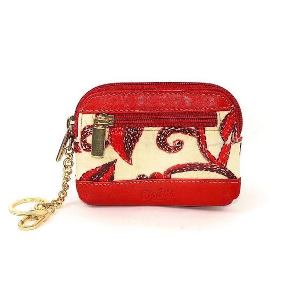 Mini pochette floreale rossa – Portamonete boho fatto a mano per