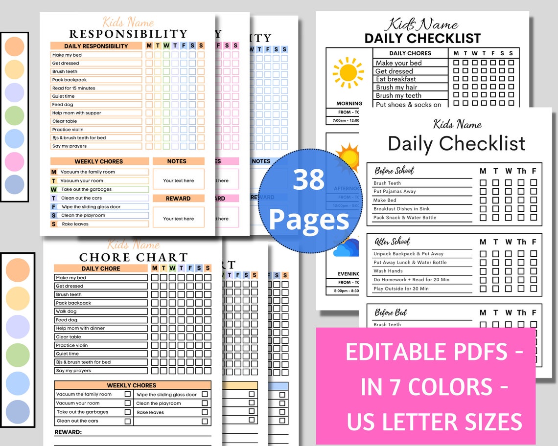 Kids Responsibility Checklist Printable Chores Checklist - Etsy