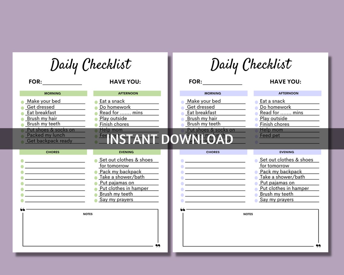 Kids Responsibility Checklist Printable Chores Checklist - Etsy