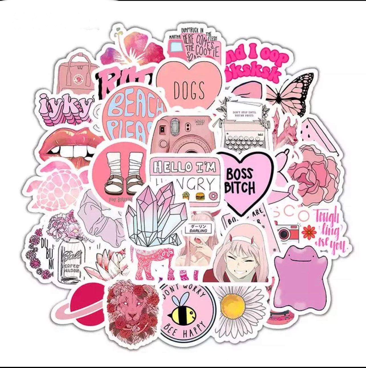 10/56Pcs Preppy Stickers Cute Kawaii Pink Stickers for Water Bottles Laptop  Phone Waterproof Aesthetic Stickers for Kids Girls