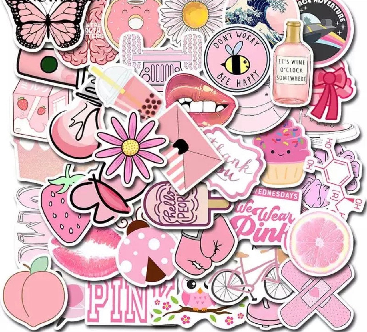 50 Cute Pink Vsco Stickers Pack, Cartoon INS Aesthetic Sticker for Laptop  Phone Planner Tumbler Waterproof Vinyl Decals Lot, Gift for Girls 