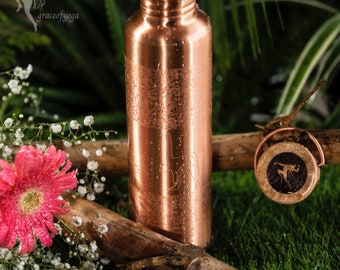 Personalized Copper Bottle - Matt Finish - Engraved Yoga Posture - Pure Copper - Water Detox / Anti Bacterial - Excellent Craft-man ship.