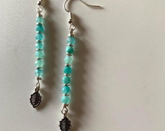 Handgemachte Edelstein Ohrringe, Amazonit Perlen Ohrringe, Boho Schmuck, Minimalist Silber Ohrringe, Geschenk für Sie, Ohrringe