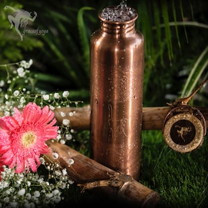 Personalized Copper Bottle - Antique Finish - Engraved Yoga Posture - Pure Copper - Water Detox / Anti Bacterial - Excellent Craft-man ship.